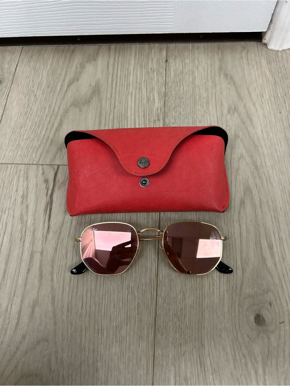 Ray-Ban Women’s Hexagonal Flat Lenses Polarized Rose Gold Sunglasses